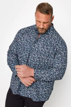 BadRhino Big & Tall Blue Ditsy Floral Poplin Long Sleeve Shirt