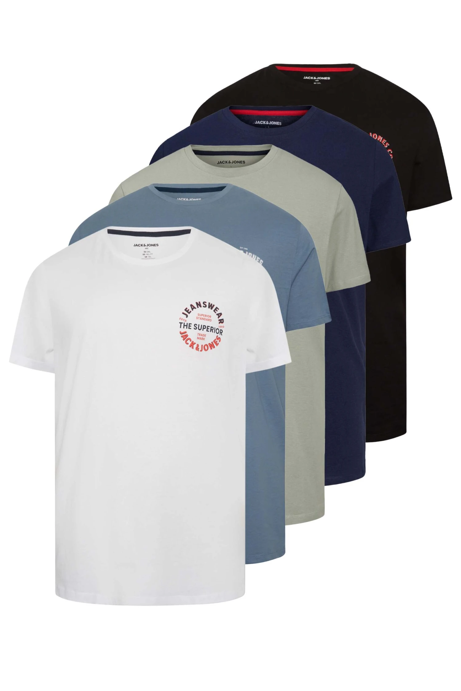 JACK & JONES Big & Tall 5 PACK Black & Blue Logo T-Shirts 3 JACK & JONES Big & Tall 5 PACK Black & Blue Logo T-Shirts - Image 3