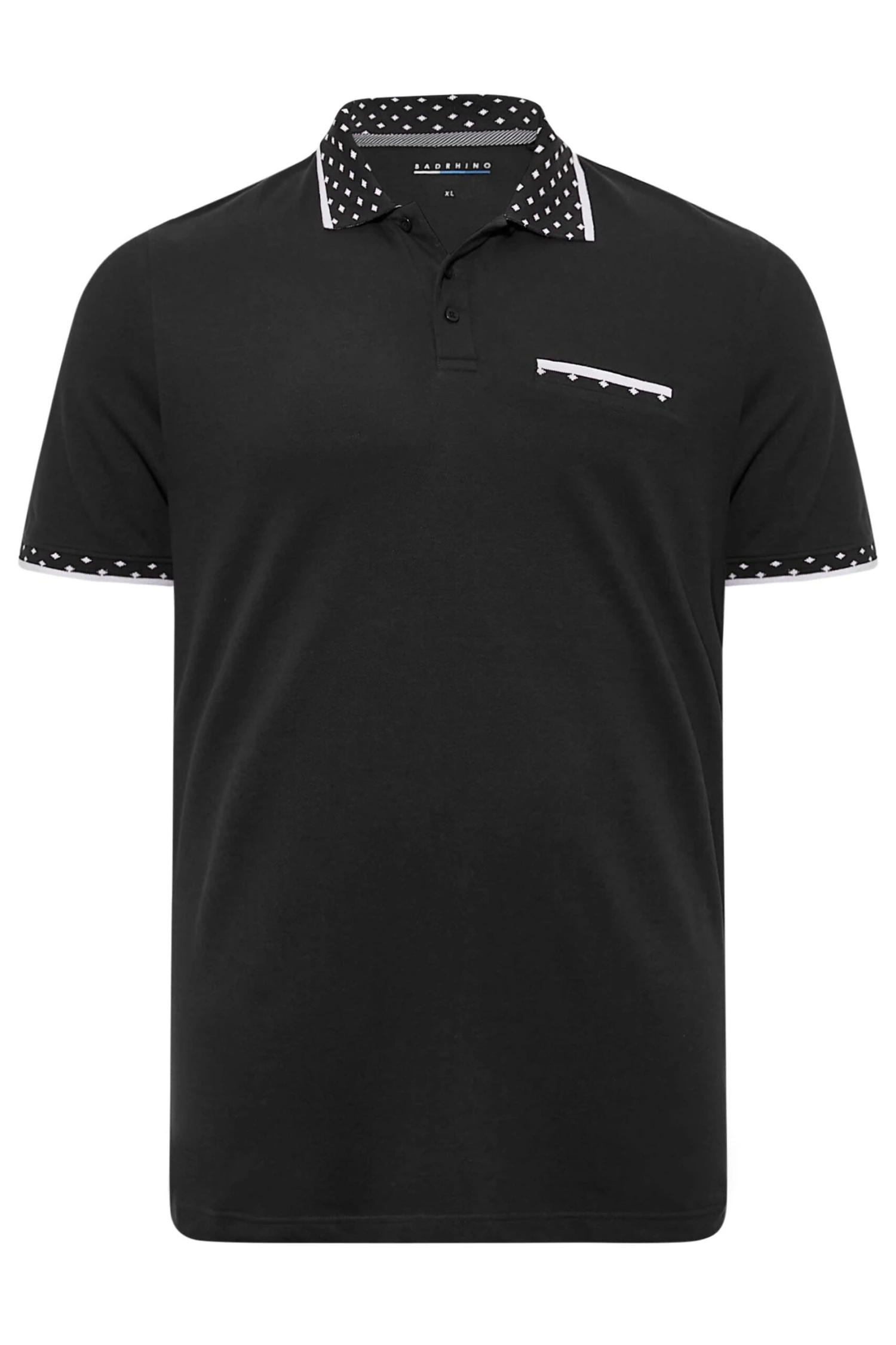 BadRhino Big & Tall Black Jacquard Collar Pocket Polo Shirt 3 BadRhino Big & Tall Black Jacquard Collar Pocket Polo Shirt - Image 3