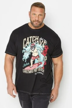 KAM Big & Tall Black 'Catch The Waves' Christmas T-Shirt