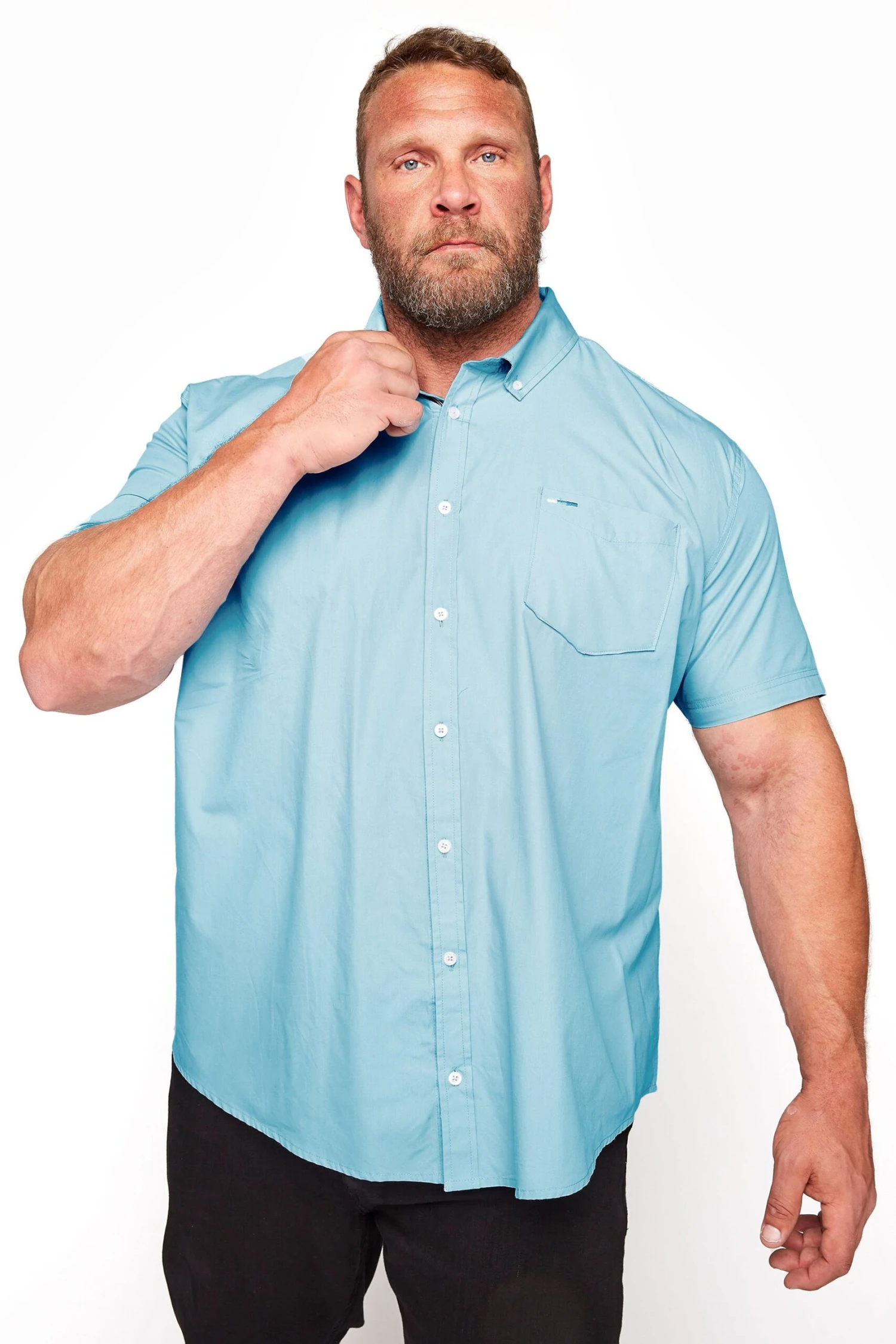 BadRhino Big & Tall Light Blue Short Sleeve Oxford Shirt 1 BadRhino Big & Tall Light Blue Short Sleeve Oxford Shirt