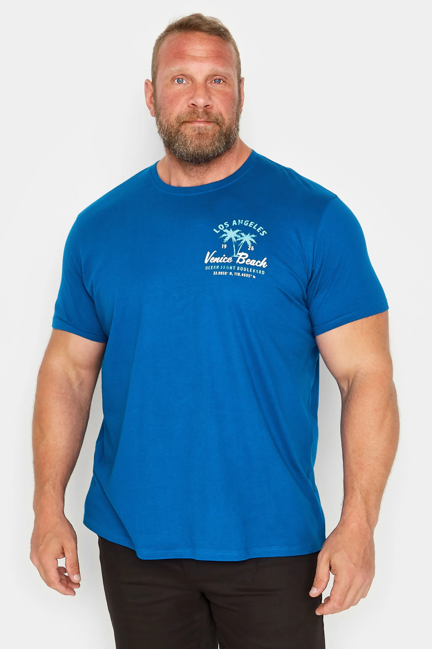 BadRhino Big & Tall Blue Venice Beach Print T-Shirt 1 BadRhino Big & Tall Blue Venice Beach Print T-Shirt