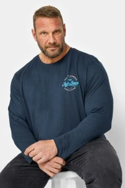 JACK & JONES Big & Tall Navy Blue Long Sleeve Logo T-Shirt