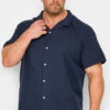 JACK & JONES Big & Tall Navy Blue Revere Collar Seersucker Shirt