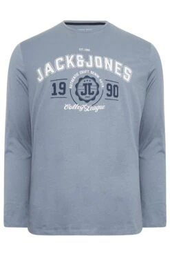 JACK & JONES Big & Tall Light Blue Printed Long Sleeve T-Shirt -Menswear Mode Sales Store b9b185b3 0733 4f 207326 X