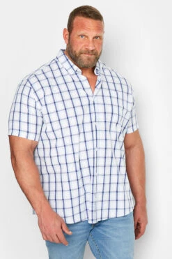 BadRhino Big & Tall White Check Short Sleeve Shirt
