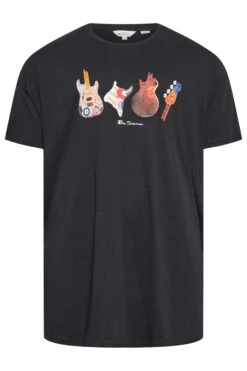 BEN SHERMAN Big & Tall Black Smashed Guitar Print T-Shirt