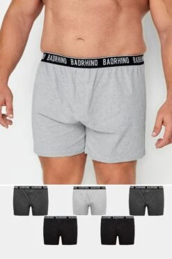 BadRhino Big & Tall 5 PACK Black & Grey Button Up Loose Fit Boxers