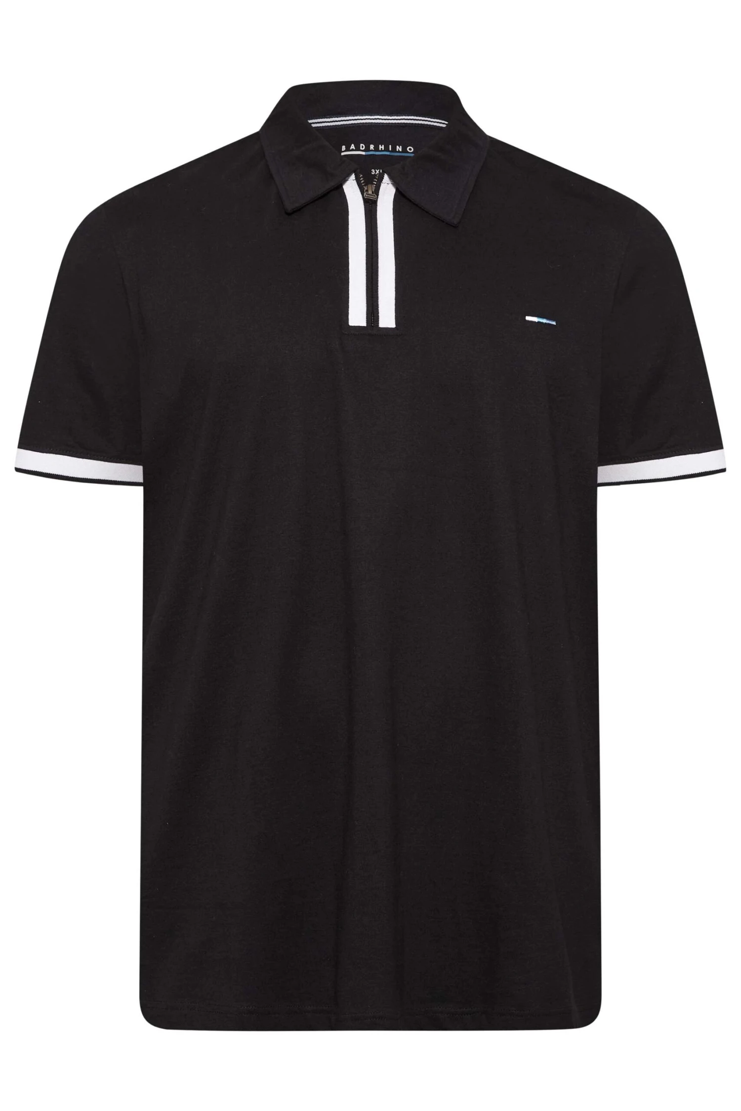 BadRhino Big & Tall Black Jersey Zip Polo Shirt 3 BadRhino Big & Tall Black Jersey Zip Polo Shirt - Image 3