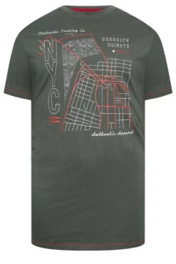D555 Big & Tall Khaki Green NYC Map Printed T-Shirt -Menswear Mode Sales Store bcba4c72 2875 4f 207576 X