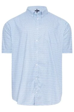 BadRhino Big & Tall White & Blue Geometric Floral Print Poplin Shirt -Menswear Mode Sales Store bcefdebd 1ccb 40 208021 X