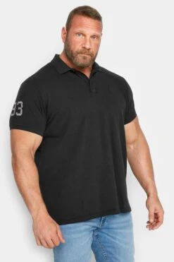 BLEND Big & Tall Black Washed Polo Shirt