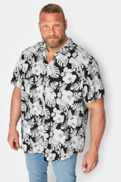 JACK & JONES Big & Tall Black Tropical Print Shirt
