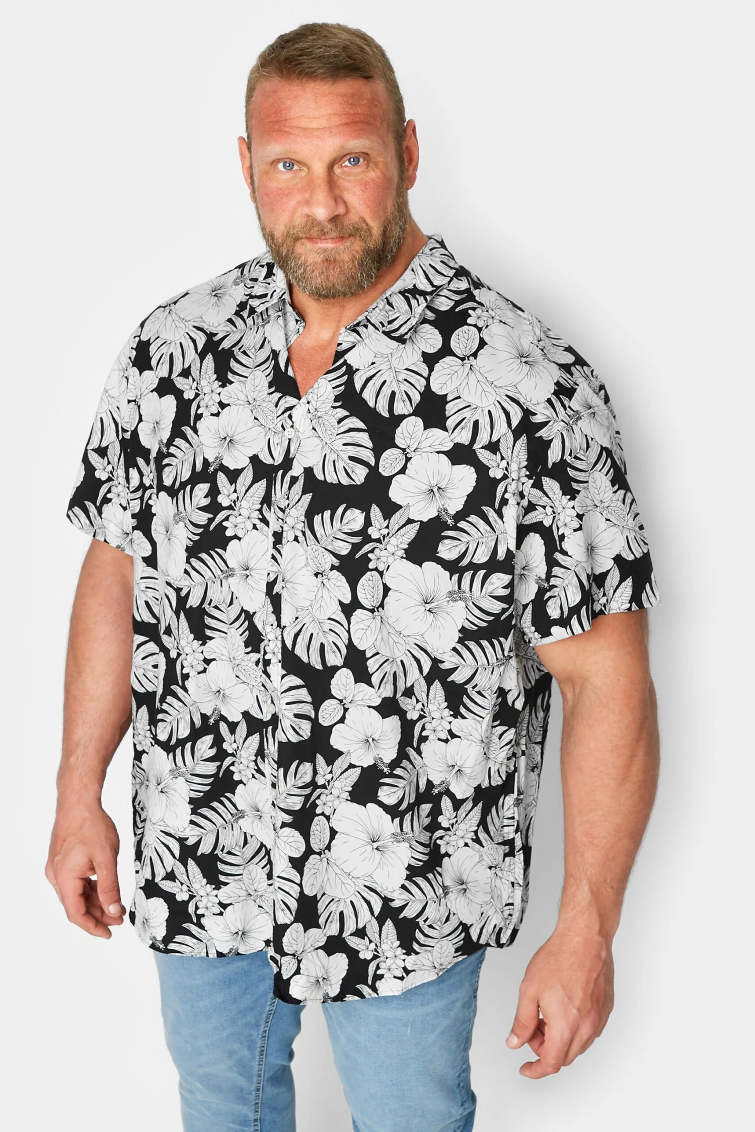 JACK & JONES Big & Tall Black Tropical Print Shirt 1 JACK & JONES Big & Tall Black Tropical Print Shirt