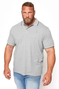 BadRhino Big & Tall Grey Marl Tipped Core Polo Shirt