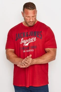 JACK & JONES Big & Tall Red 'Superior' Printed Logo T-Shirt