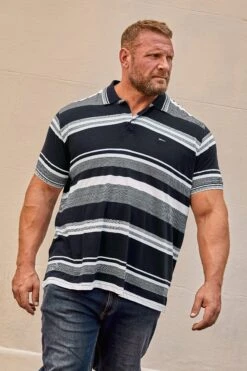 BadRhino Big & Tall Navy Blue & White Stripe Polo Shirt