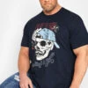 JACK & JONES Big & Tall Navy Blue Skeleton Hat Print T-Shirt