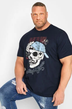 JACK & JONES Big & Tall Navy Blue Skeleton Hat Print T-Shirt