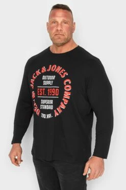 JACK & JONES Big & Tall Black Printed Long Sleeve T-Shirt