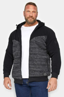 D555 Big & Tall Black Zip Through Sherpa Lined Hoodie