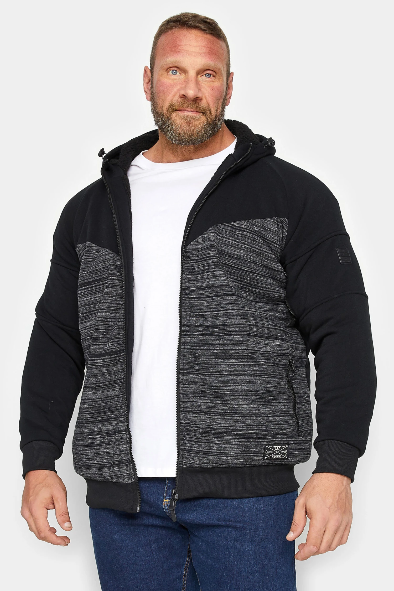 D555 Big & Tall Black Zip Through Sherpa Lined Hoodie 1 D555 Big & Tall Black Zip Through Sherpa Lined Hoodie