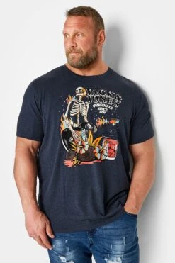 JACK & JONES Big & Tall Navy Blue Skeleton Guitar Print T-Shirt