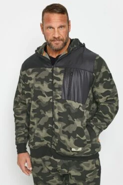 D555 Big & Tall Khaki Green Camo Zip Through Hoodie
