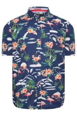 D555 Big & Tall Blue Flamingo Hawaiian Print Shirt -Menswear Mode Sales Store c738e322 b0f1 4f 207623 X