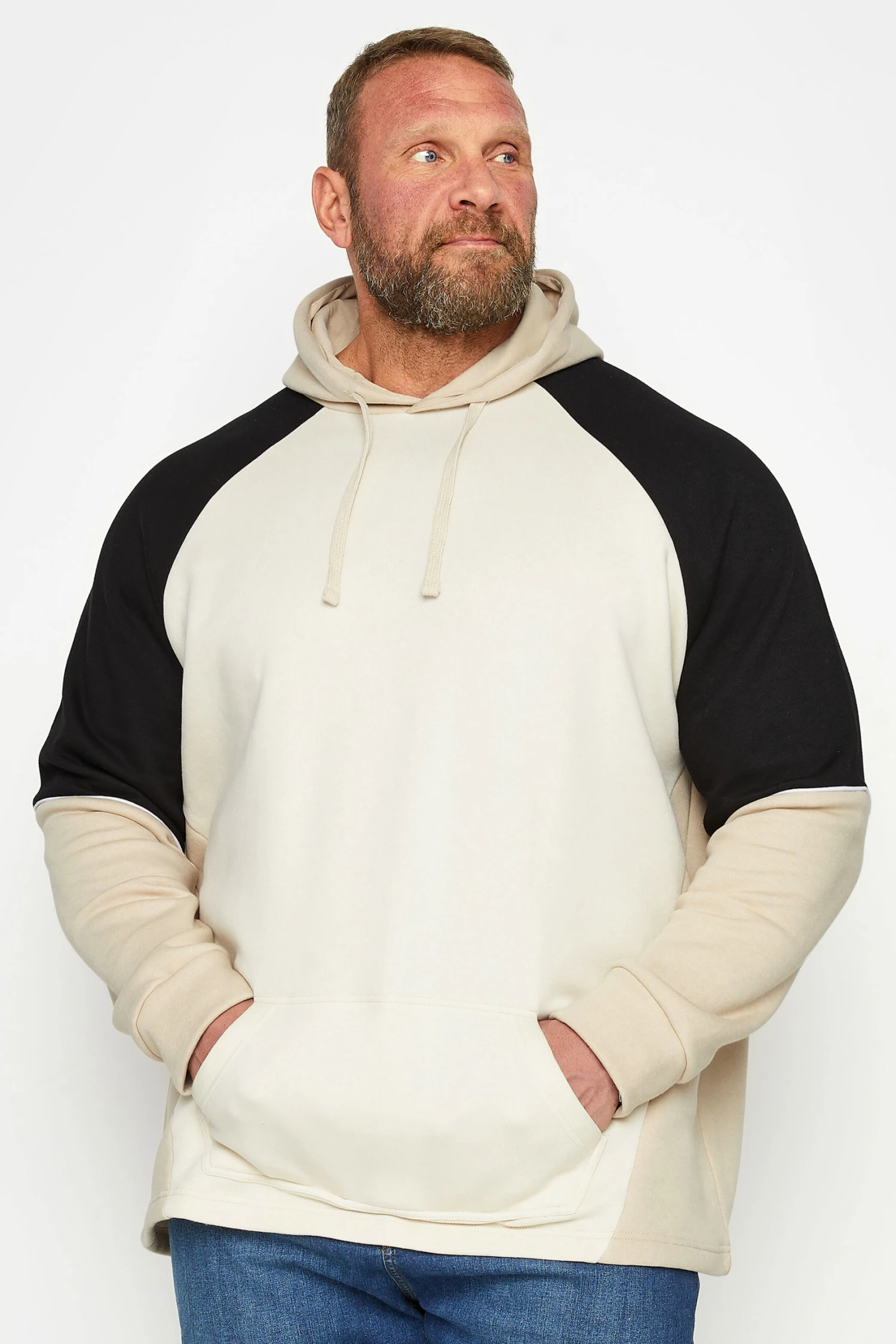BadRhino Big & Tall Black & White Colourblock Hoodie 1 BadRhino Big & Tall Black & White Colourblock Hoodie