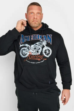 BadRhino Big & Tall Navy Blue 'American Racing' Motorbike Print Hoodie