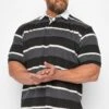 KAM Big & Tall Charcoal Grey Striped Rugby Polo Shirt
