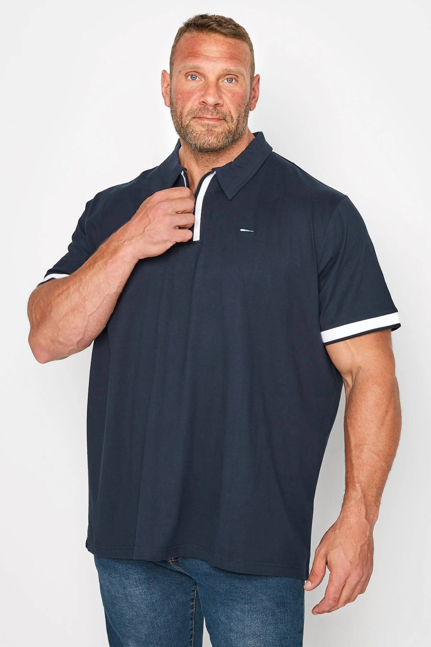 BadRhino Big & Tall Navy Blue Jersey Zip Polo Shirt 1 BadRhino Big & Tall Navy Blue Jersey Zip Polo Shirt