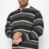 KAM Big & Tall Charcoal Grey Striped Long Sleeve Rugby Shirt