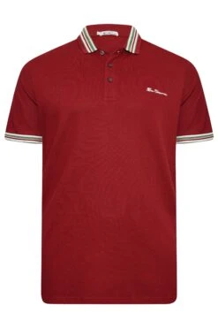 BEN SHERMAN Big & Tall Burgundy Red Stripe Tipped Polo Shirt -Menswear Mode Sales Store ced33cc0 1afe 45 207538 X