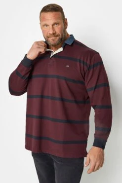 KAM Big & Tall Burgundy Red Denim Collar Long Sleeve Polo Shirt