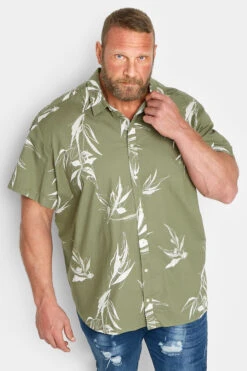 JACK & JONES Big & Tall Khaki Green Floral Print Shirt