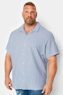 JACK & JONES Big & Tall Blue Stripe Revere Collar Seersucker Shirt