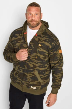 D555 Big & Tall Green Camo Zip Through Hoodie