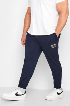 JACK & JONES Big & Tall Navy Blue Logo Print Joggers