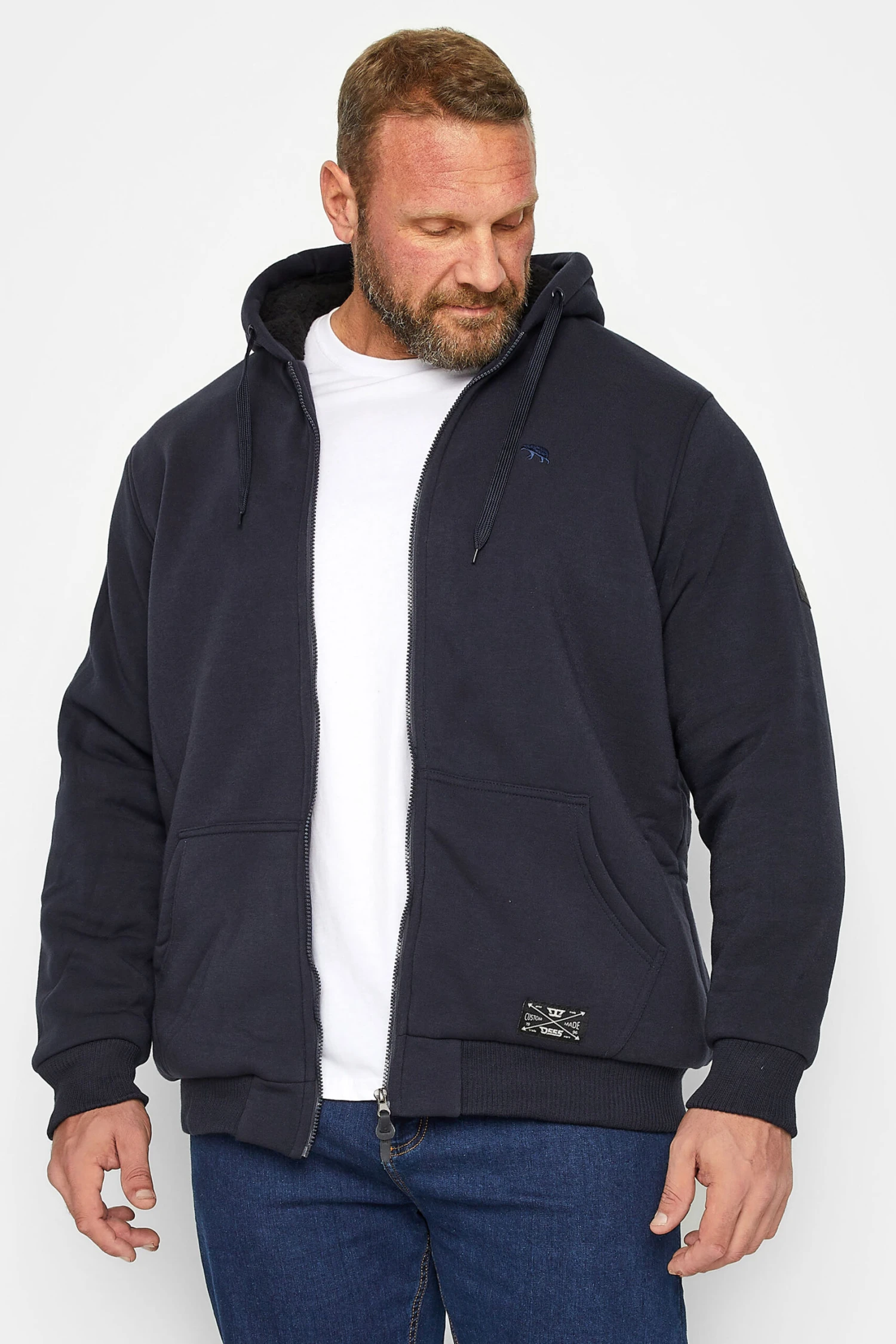 D555 Big & Tall Blue Zip Through Sherpa Lined Hoodie 1 D555 Big & Tall Blue Zip Through Sherpa Lined Hoodie