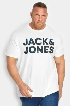 JACK & JONES Big & Tall White Printed Logo T-Shirt