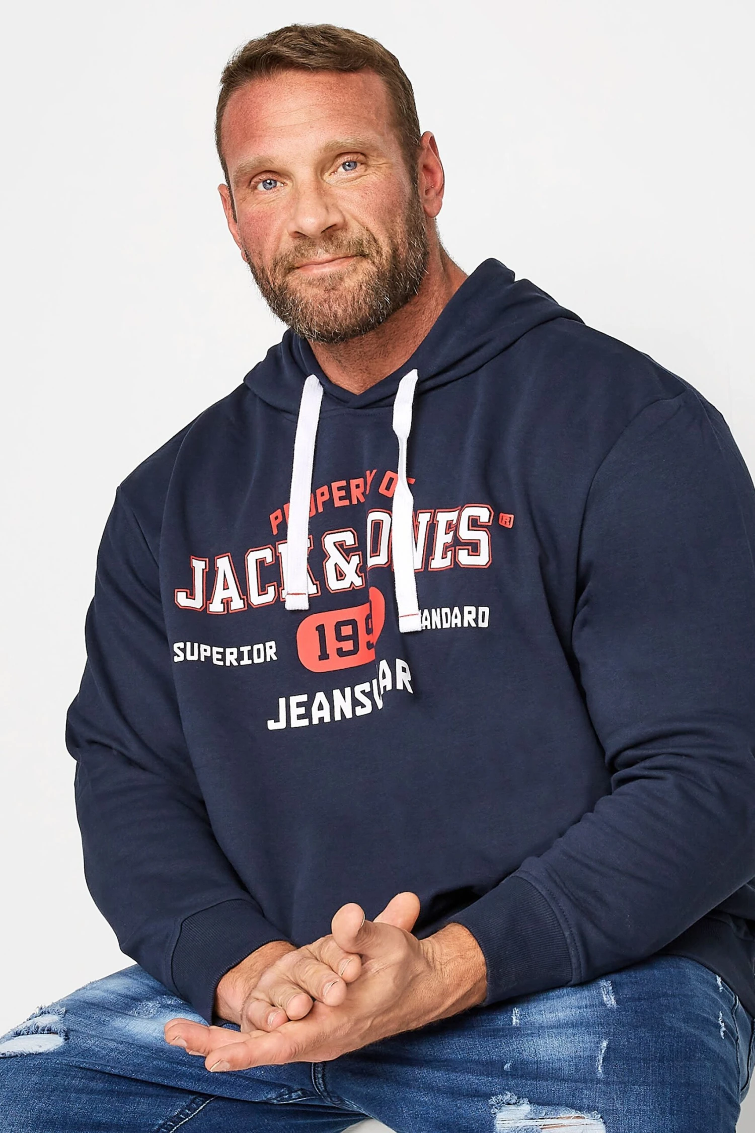 JACK & JONES Big & Tall Navy Blue Jeanswear Logo Hoodie 1 JACK & JONES Big & Tall Navy Blue Jeanswear Logo Hoodie