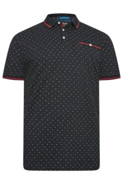 D555 Big & Tall Navy Blue Jacquard Collar Printed Polo Shirt -Menswear Mode Sales Store db10242a 6c00 4b 207650 X