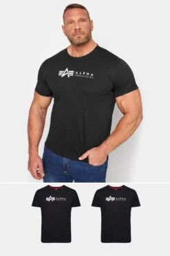 ALPHA INDUSTRIES Big & Tall 2 PACK Black Logo T-Shirts