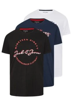 JACK & JONES Big & Tall 3 Pack Black & White Printed Logo T-Shirts -Menswear Mode Sales Store db413623 3db5 43 206647 AS