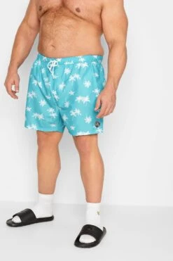 PENGUIN MUNSINGWEAR Big & Tall Blue Palm Tree Swim Shorts