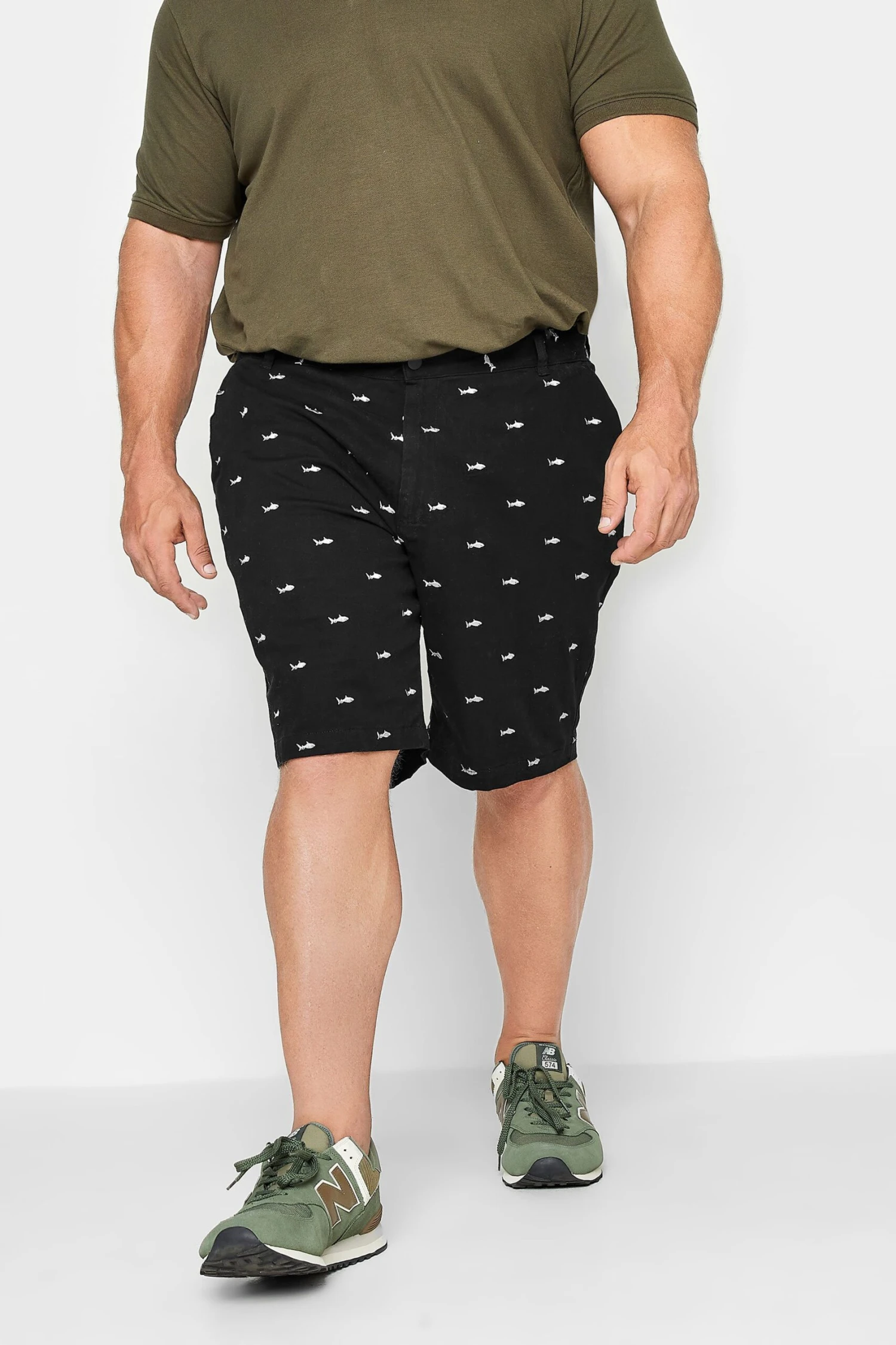 BadRhino Big & Tall Black Shark Embroidered Stretch Chino Shorts 1 BadRhino Big & Tall Black Shark Embroidered Stretch Chino Shorts