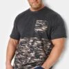 KAM Big & Tall Charcoal Grey Camo Pannelled T-Shirt