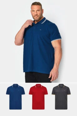BadRhino Big & Tall Sodalite Blue/Haute Red/ Ebony Grey 3 Pack Tipped Polo Shirts